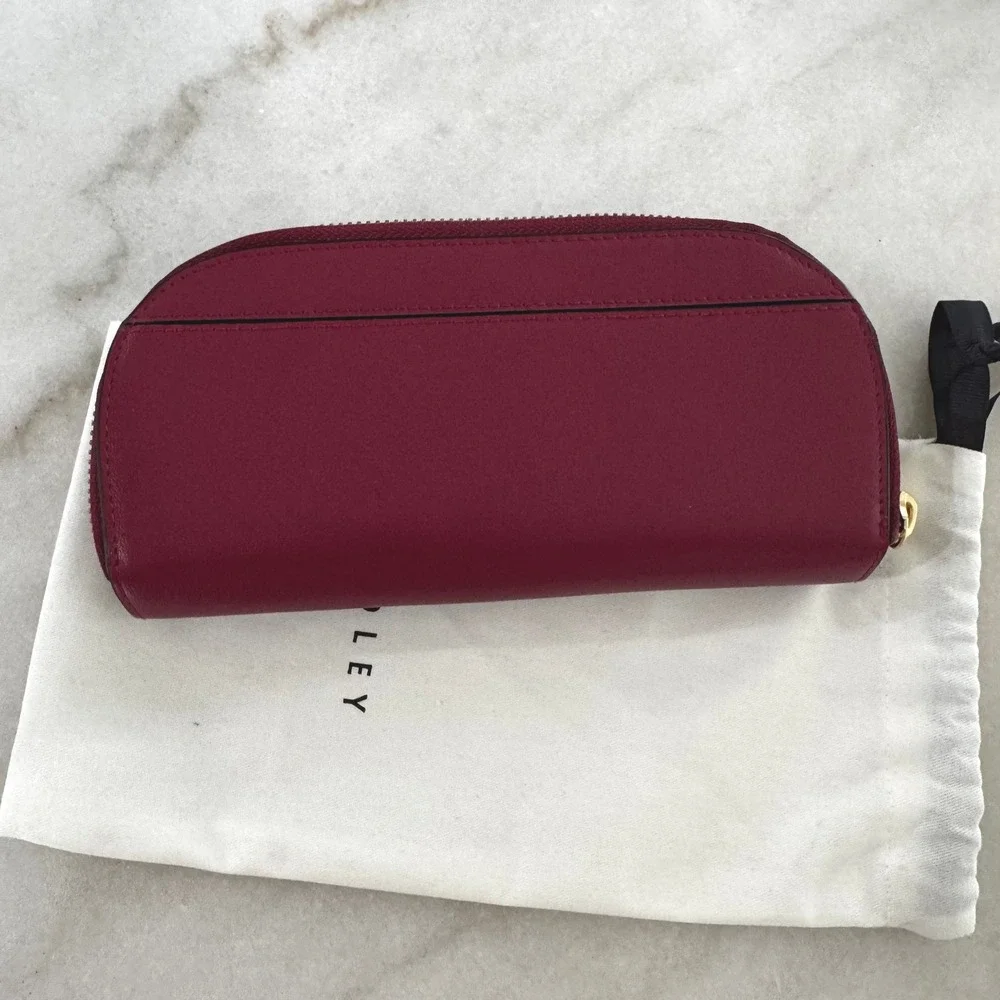 Radley London Burgundy Leather Floral Applique Zip Around Matinee Wallet New